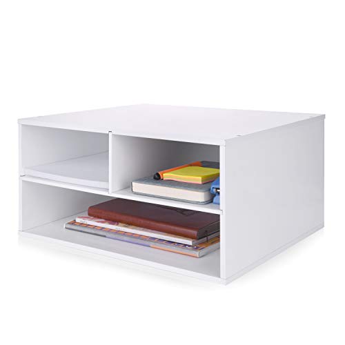 eMerit Printer Stand Shelf with Storage Wood Desk Paper Organzier for Home/Office,Printer Riser, 2 Tire (White)