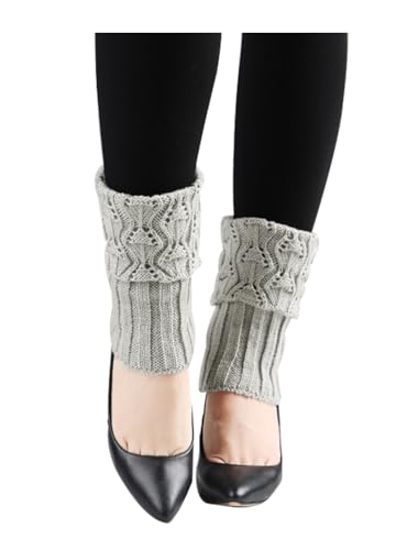 Image of uxcell Women's Knitted Design Solid Warm Thick Knee High Length Ribbed Leg Warmers