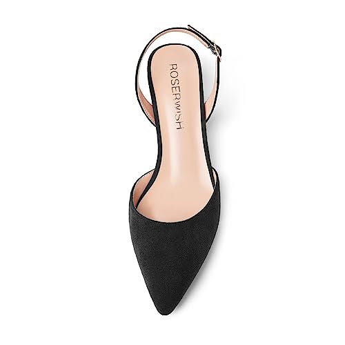 ROSERWISH Womens Dating Backstrap Suede Pointed Toe Dress Buckle Stylish Kitten Low Heel Pumps Shoes 2 Inch3