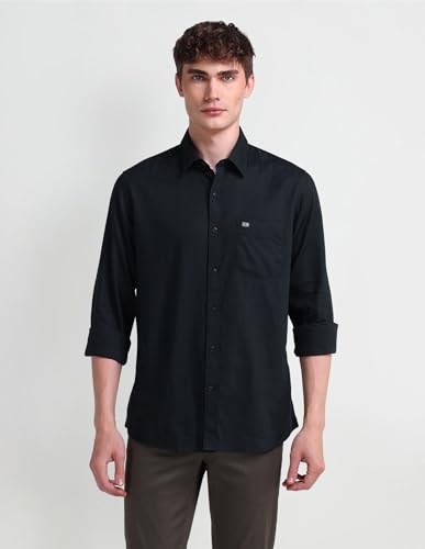 Image of Arrow Sport Men Slim fit Cotton Solid Long Sleeves Semi-Cutaway Collar Shirt