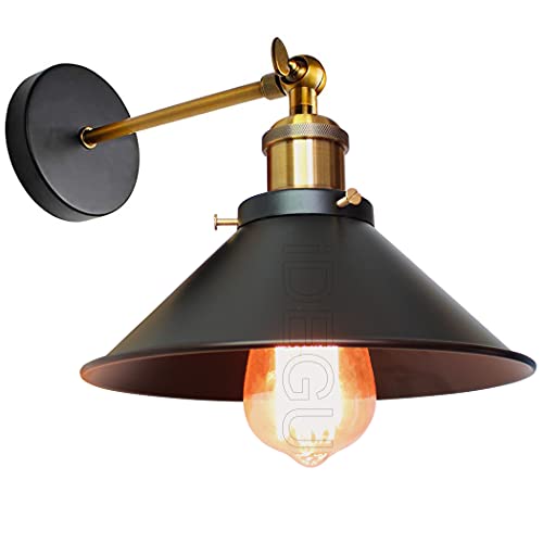 iDEGU Applique Murale Industrielle Lampe de Plafond de Style Edison Métal Plafonnier Rétro avec Rotation à 180 Degrés - 22CM, Noir (1 pack) Cover