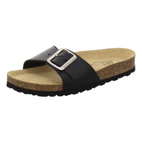 AFS-Schuhe 2112, modische Damen-Pantoletten, hochwertiges, echtes Leder, Made in Germany Größe 41 EU Schwarz (schwarz Glattleder)