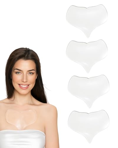 FUGLUS 4 Parches de Silicona en Forma de Corazón Antiarrugas para Escote y Pecho, Almohadillas Silicona Reutilizables para Mujer y Niñas, Parches Transparentes para Reducir Arrugas en el Cuello