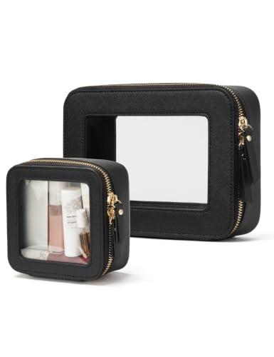 Popvibe Clear Makeup Bag with Zipper, Set of 2, Mini and Medium, Black