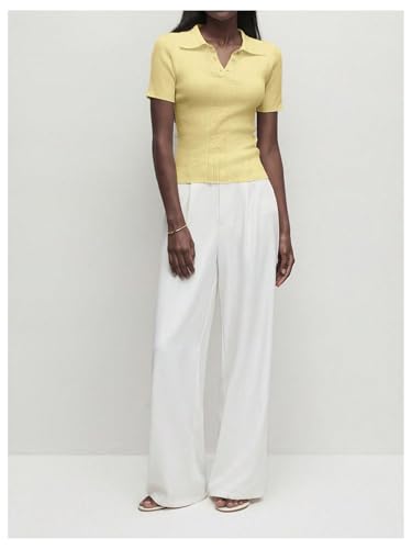 Floerns Women's Short Sleeve Sweaters Button Collared Knit Fitted Pullover Tops4