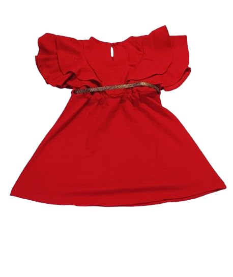 Girls Flutter Sleeve Party Dress with Glitter Waist Belt | Fit & Flare Birthday Dress | Stylish Princess Dress for Girls | Festive & Special Occasion Wear-image-38