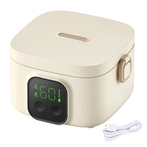 IXPIUZB Lonchera Electrica Trabajo Inalámbrico, Calentador De Comida Portatil Electrico Con Batería 14000mah USB-C 6 Temporizador Taper Electrico Para Comida Para Hogar,Camping Y Oficina (500ML)