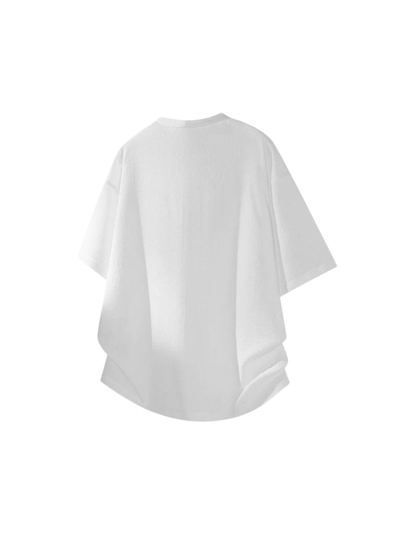 Camiseta de manga corta estilo Hong Kong para hombre, estilo Henley, ajuste holgado, para viajes diarios, fin de semana
