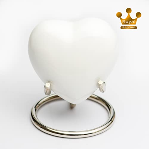 Royal Rapture Urn for Ashes Funeral Memorial Cremation Keepsake Love Urns Decorative Brass Heart with Stand (White Plain, 3") RHM03-01 - Image 2