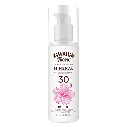 Hawaiian Tropic Skin Nourishing Milk Mineral Sunscreen Lotion SPF 30, 3.4oz | Travel Size Sunscreen Zinc Oxide, Sun Milk, Mineral Sunblock SPF 30, Oxybenzone-Free, 3.4oz