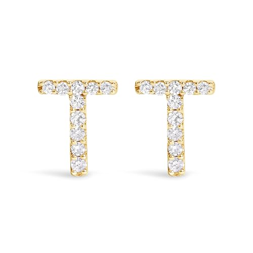 10K Yellow Gold 1/10 Cttw Diamond 'T' Initial Stud Earring