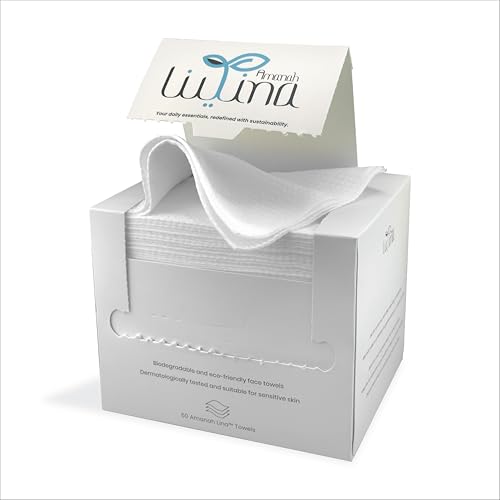Amanah Lina Biodegradable Face Towels | 100% Viscose Eucalyptus | Ultra-Soft & Absorbent | Disposable Dry Wipes for Sensitive Skin & Makeup Removal | Lint-Free Hypoallergenic | 1012 | 50 Count