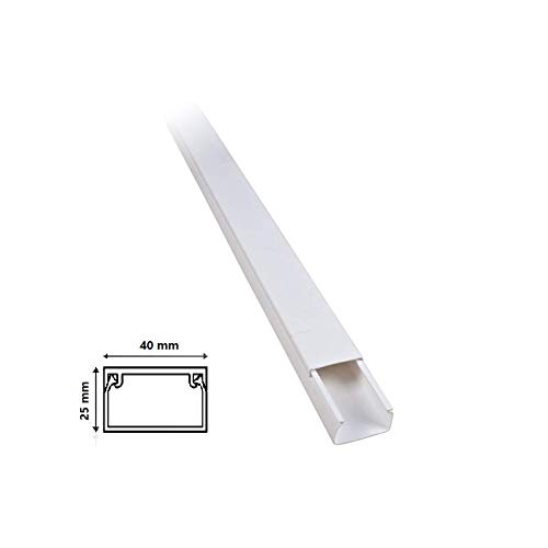 2PZ CANALINA 40x25 mm 2 metri per cavi elettrici plastica passacavi bianco coprifili a parete con copertura