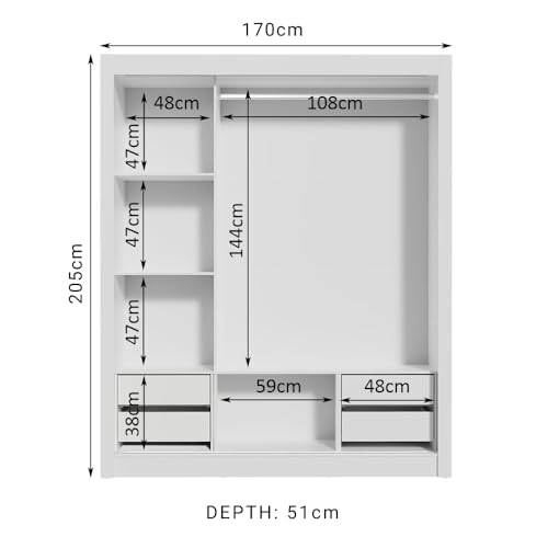 Image of Madesa 3 Sliding Doors Wardrobe Ample Storage Wooden Almirah 170 Cm with Shelves, Drawers and Hanging Units for Bedroom - White /Brown