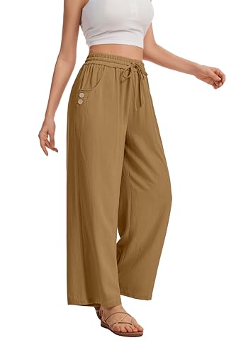 Image of KICZOY Women Flowy Pants Drawstring Waist Wide Leg Palazzo Beach Pants Loose Fit with Pockets