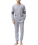 Aiboria Pijamas Hombre Manga Larga y Algodón 2 Piezas Calentito Pijamas de Suave Cómodo Ropa de Dormir
