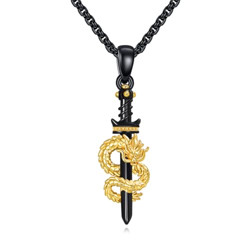 YAFEINI Men Necklace S925 Sterling Silver Axe/Dragon Sword/Crown Cross/Angel Wings/Pirate/Tetragrammaton/Anchorara/Hamsa Pendant Necklace Animal Jewelry Gifts for Men