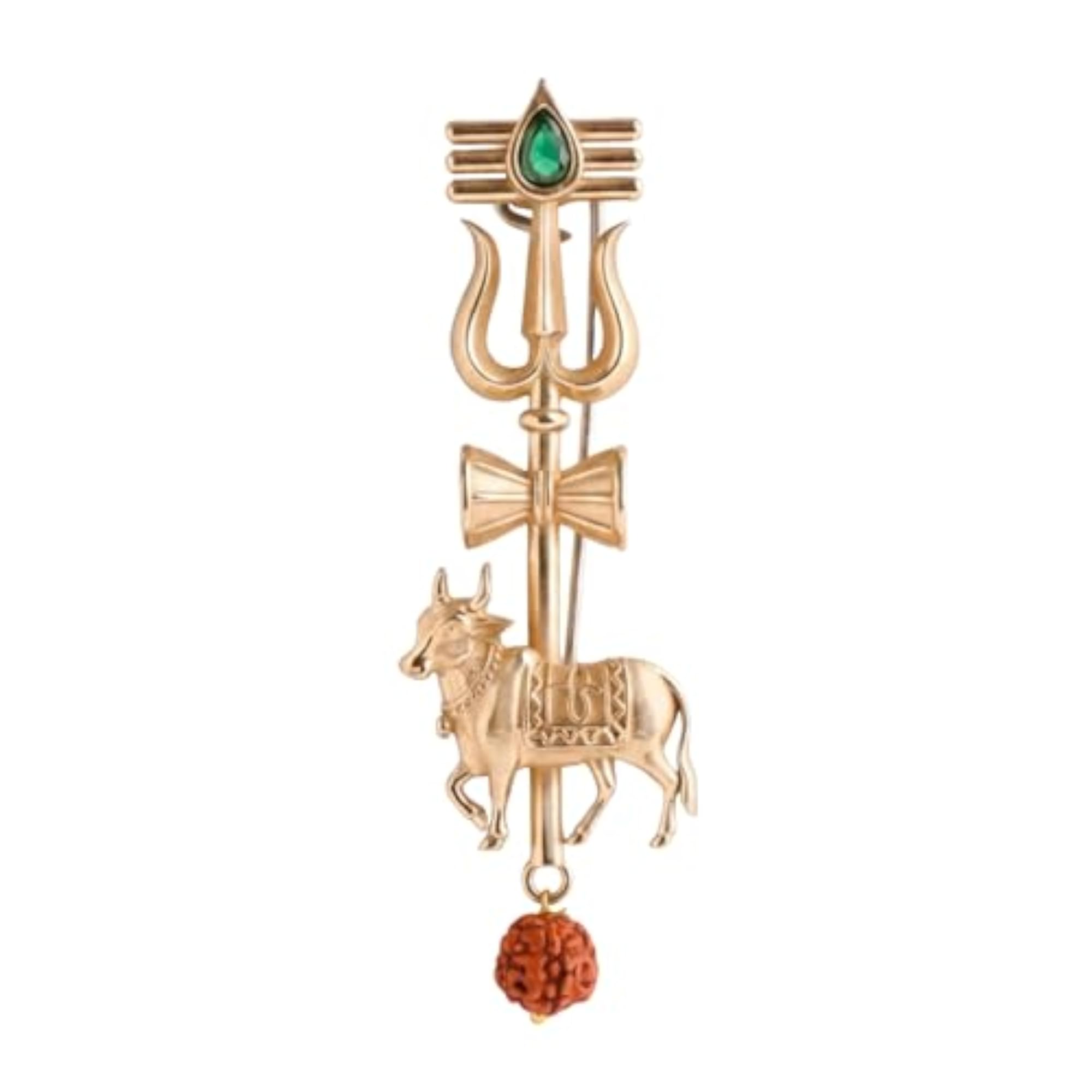 Royal Nandi Tilak Brooch - Antique Gold Sacred Bull & Tripundra Shield