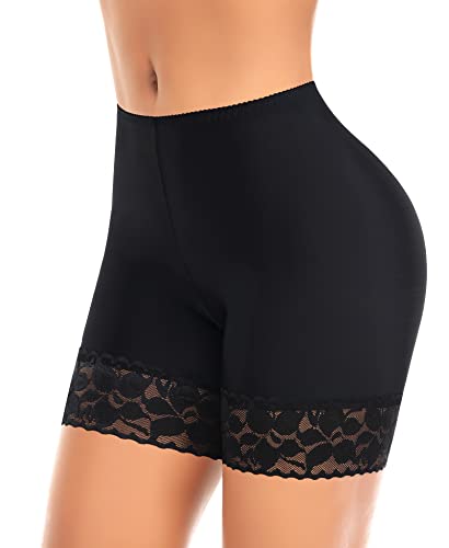 Werena Slip Shorts For Under Dresses Women Seamless Anti Chafing Underwear Panties Mid Thigh Boyshorts Lace Under Shorts (#1 Black,Medium) #TOP27