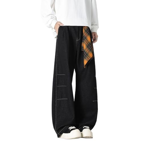 Baggy Jeans Men Old Money Baggy Barrel Jeans with Detachable Scarf Streetwear for Skater Relaxed Fit Wide Leg Denim Pant3