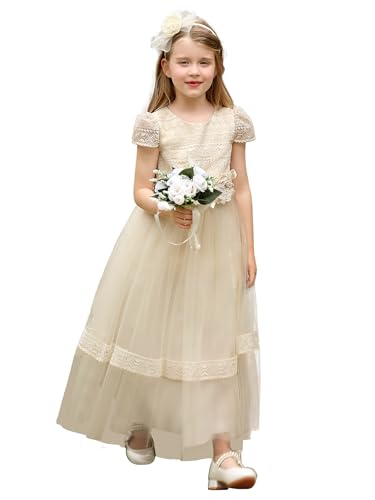 Flower Girl Dress Lace Embellished A-Line Cap Sleeves Kids Wedding Party Prom Dresses