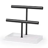 SZQINJI Bracelet Holder Organizer Jewelry Display Stand, Solid Wood Base with 2 Tier Metal T-bar for