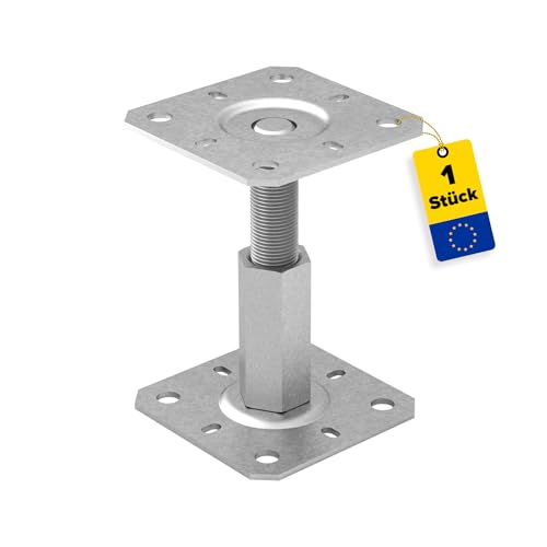 Pfostenträger höhenverstellbar 100 bis 150 mm- Pfostenträger aufschrauben - Stützenfuß - Pfostenanker - Aufschraubhülse - Anker - Gewindestange M20 - Ankerplatte 100/130x3 mm