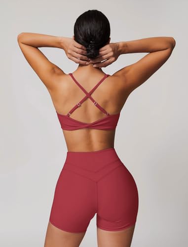 Image of ABOCIW Womens V Neck Twist Back Sports Bra Padded Low Impact Fitness Yoga Bra Workout Crop Top
