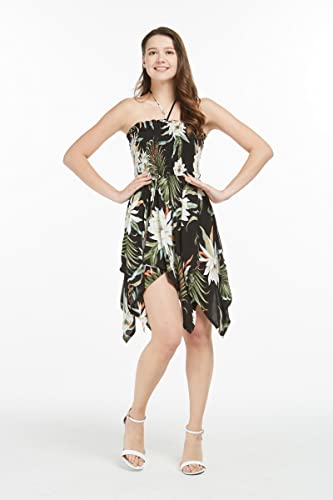 Image of Family Matching Hawaiian Clothes, Wispy Cereus Black | Lightweight 100% rayon • Family matching outfits • Tropical floral print • Beach vacations • Luaus • Cruises • Family photos
