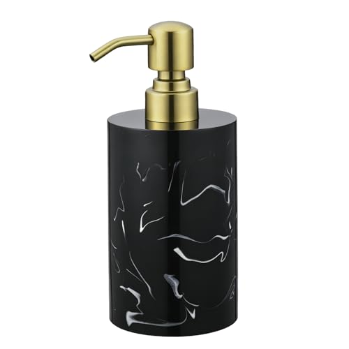 FONVETH Soap Dispenser Countertop for Bathroom Kitchen, Liquid Hand Soap Dispenser 13.5oz Resin with Brushed Gold Stainless Steel Pump, Lotion Dish Soap Black Marble Bottle