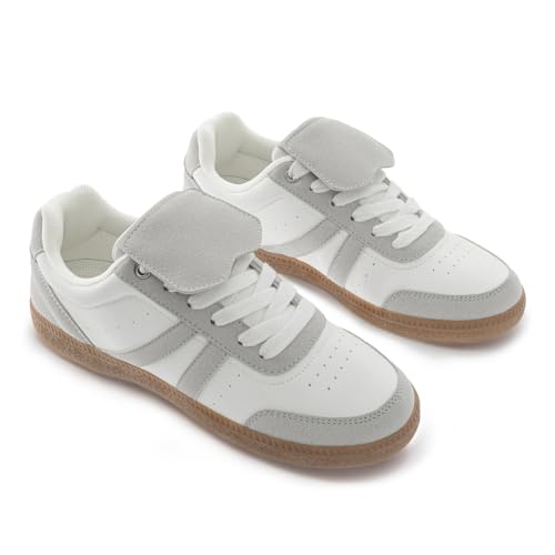 Rihero Women's Fashion Sneakers Tennis Walking Shoes Lace-Up Comfortable Non Slip Casual White Sneakers Size 8.54