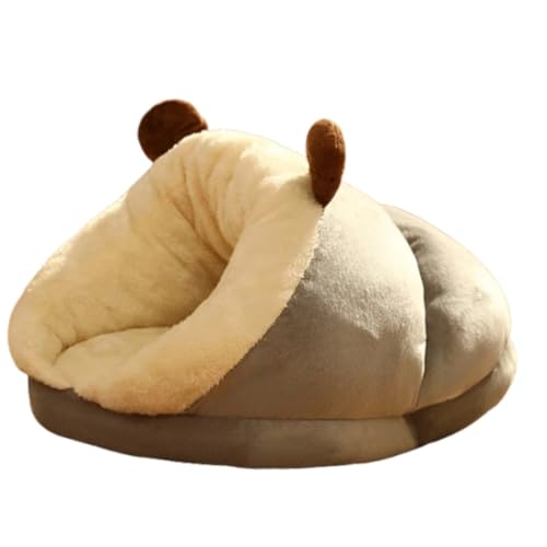 MsiDtsoy 犬猫用 ペットベッド 冬用 洗える ふわふわ 保温 暖かい クッション ペットソファ 寝袋 丸型 滑り止め 小型犬・子猫向け 快眠 (M 50*35*30cm,レッド)