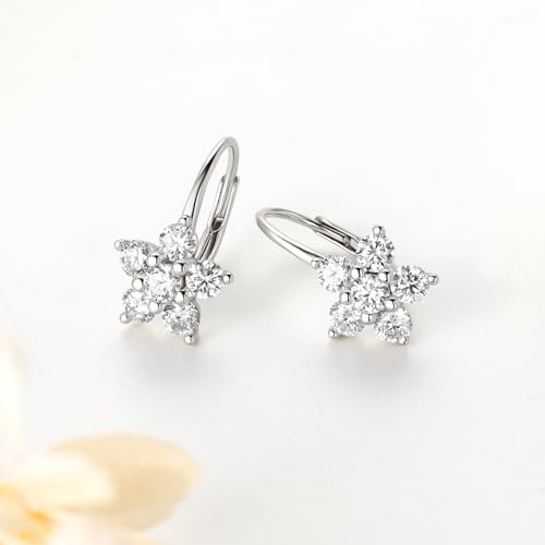 Moissanite Earrings for Women, 925 Sterling Silver 1.2ct D Color Brilliant Round Cut Moissanite Hoop Huggie Earring, Hypoallergenic Leverback Drop Dangle Earrings Christmas Birthday Jewelry Gifts4
