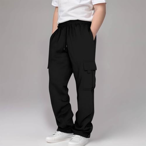 Baggy Cargo Sweatpants for Boys Open Bottom Wide Leg Sweat Pants Elastic Waist Active Workout Joggers with Pockets4