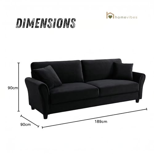 Image of 3 Seater lceola Premium Fabric Sofa |Stylish and Comfortable Living Room Furniture| Heavy Quality Sofa and Builtin| Throne of Comfort (Black, 3 Seater)