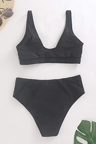 Conjunto de biquíni feminino de cintura alta, duas peças, roupa de banho esportiva, roupa de banho d
