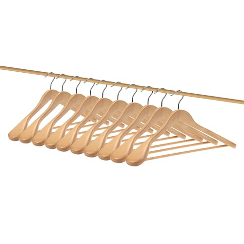 Hangerman Lot de 10 Cintres de Luxe en Bois Massif Naturel 44.5cm, de Épaules Larges, pour Manteau Costume Veste, avec Barre Ronde Antidérapante
