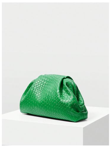 Image of QWINEE Women's Woven Evening Bag Dumpling Clutch Purse No Strap Handbags Elegant Faux PU Leather Clutch Bag