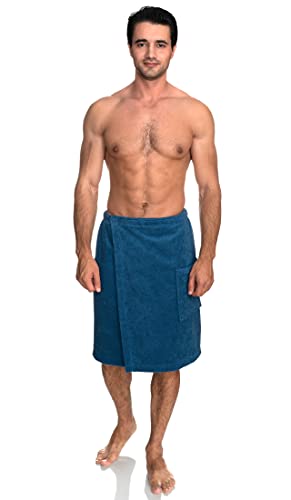 TowelSelections Mens Shower Wrap Adjustable Cotton Terry Cloth Spa Bath Towel Wrap Sauna Gym Towels for Men X-Large-XX-Large Deep Water