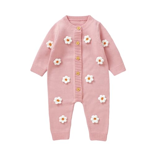 Newborn Baby Girl Boy Fall Clothes Flower Ribbed Long Sleeve Romper Sweater Jumpsuit Infant Coming Home Outfit