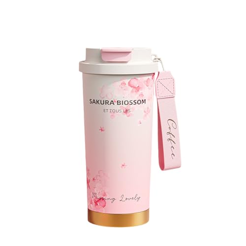316 サーモスカップセラミックライナー 携帯用コーヒーカップ暖かく涼しく保つ高い外観500ml 大容量、学校に行く、仕事、旅行屋外 +茶こし 漏れ防止 通学 通勤 母の日 敬老の日 クリスマス ギフト 桜の粉です