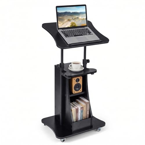 COSTWAY Soporte de Podio Móvil, Altura Ajustable 72-112 cm, Negro