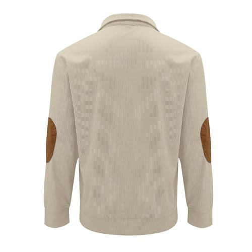 Men's Fashion Corduroy Sweatshirt Long Sleeve Button-Down Shirt Stand Collar Pullover Sweater2