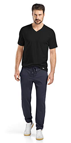 HANRO Men's Living Short Sleeve V-Neck Shirt, Black, Large