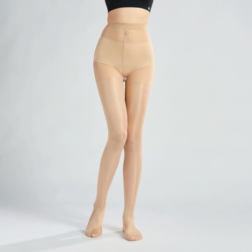 Image of Women's 3 Pairs of Ultra Stretchable Sheer Shimmery Stockings for 264lbs Plus Size High Waist Tights Footed