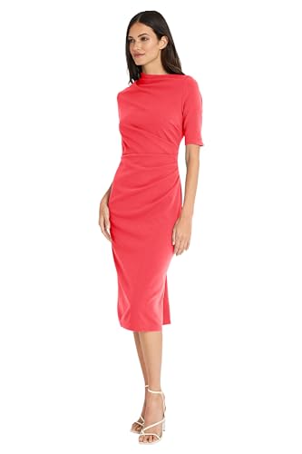 Image of Maggy London Women's Maggy London Women's Dresses Side Pleat Dress with Asymmetric Neck and Elbow Sleeves