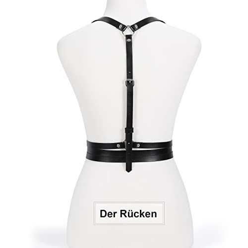 JasGood Punk Leder Body Harness Taillenkette Gürtel Schwarz Brust Ketten Zubehör für Damen und Mädchen