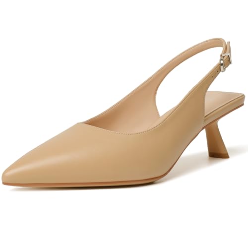 Image of Mostrin Kitten Heels for Women Pointed Toe Pumps Patent Leather Low Heel Slingback Heels with Buckle Dress Shoes for Dating Party Working