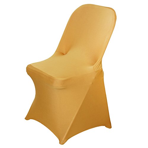 6 pcs Gold Spandex Stretchable Folding Chair Covers for Party Wedding Linens Decorations Dining Ceremony Reception Supplies Fit Durable Washable Reusable Elastic Slipcovers for Chairs Reception
