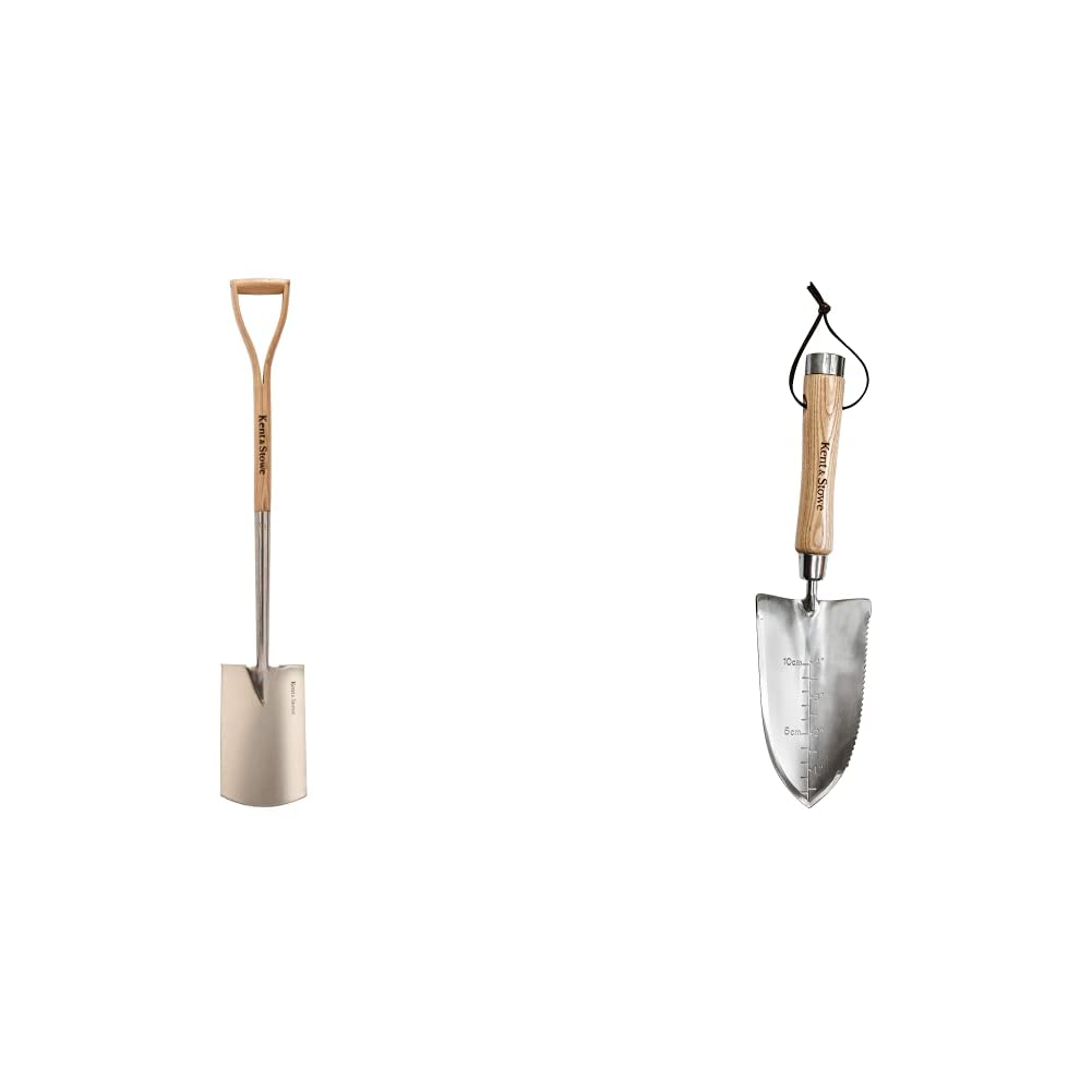 Kent & Stowe Gärtnerspaten – Profi-Spaten aus Edelstahl, für Harte und steinige Böden & Multifunktionshandschaufel – Pflanzschaufel aus Edelstahl für Jede Gartenarbeit, Blumen-Kelle, Länge: 32 cm